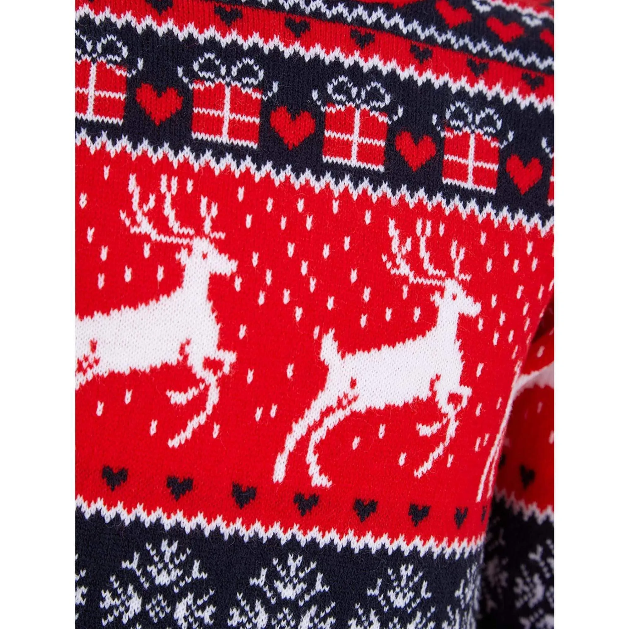 Christmas Snow Reindeer Nordic Fairisle Junior Christmas Jumper - Red