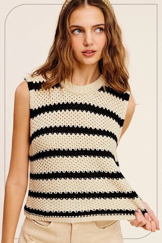 Chunky Stripe Sleeveless Sweater Top