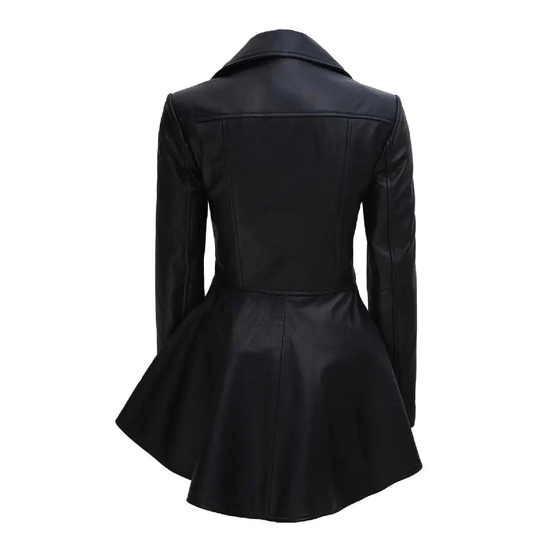 Clarissa Womens Black Peplum Leather Jacket