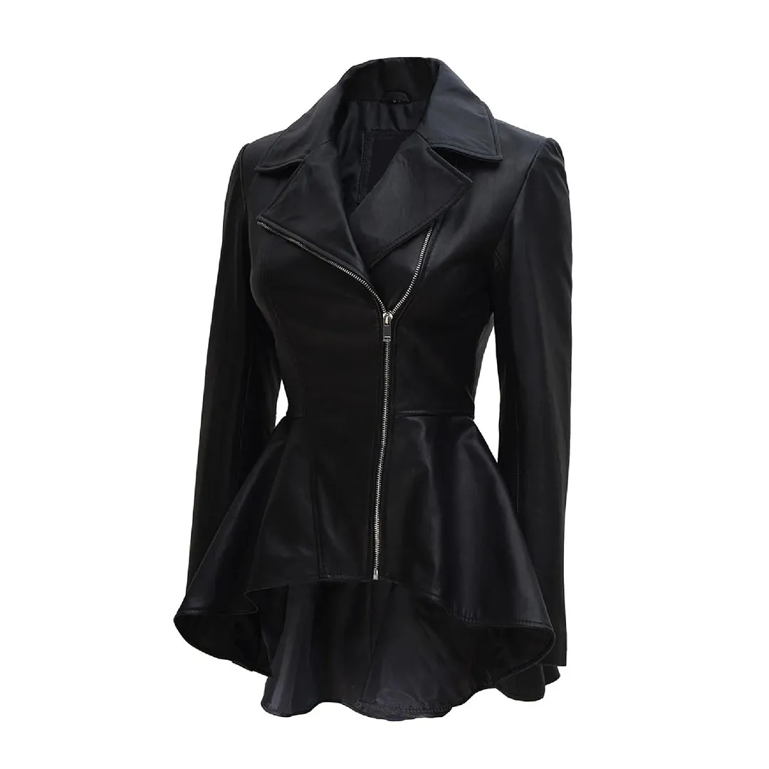 Clarissa Womens Black Peplum Leather Jacket