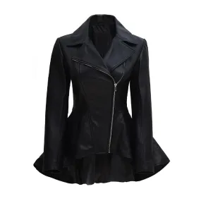 Clarissa Womens Black Peplum Leather Jacket