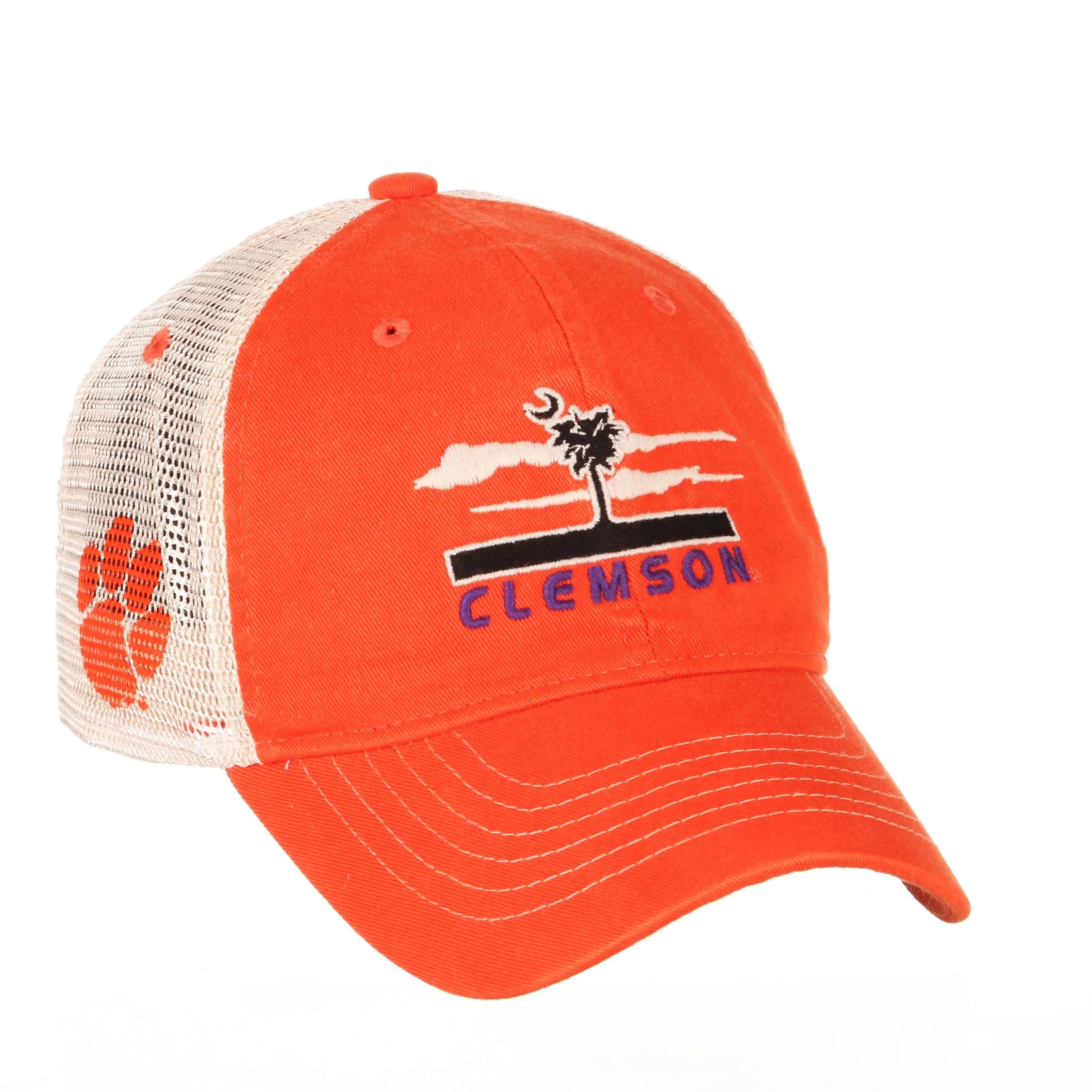 Clemson Tigers Zephyr Orange "Destination" Palmetto Tree Mesh Adj. Relax Hat Cap