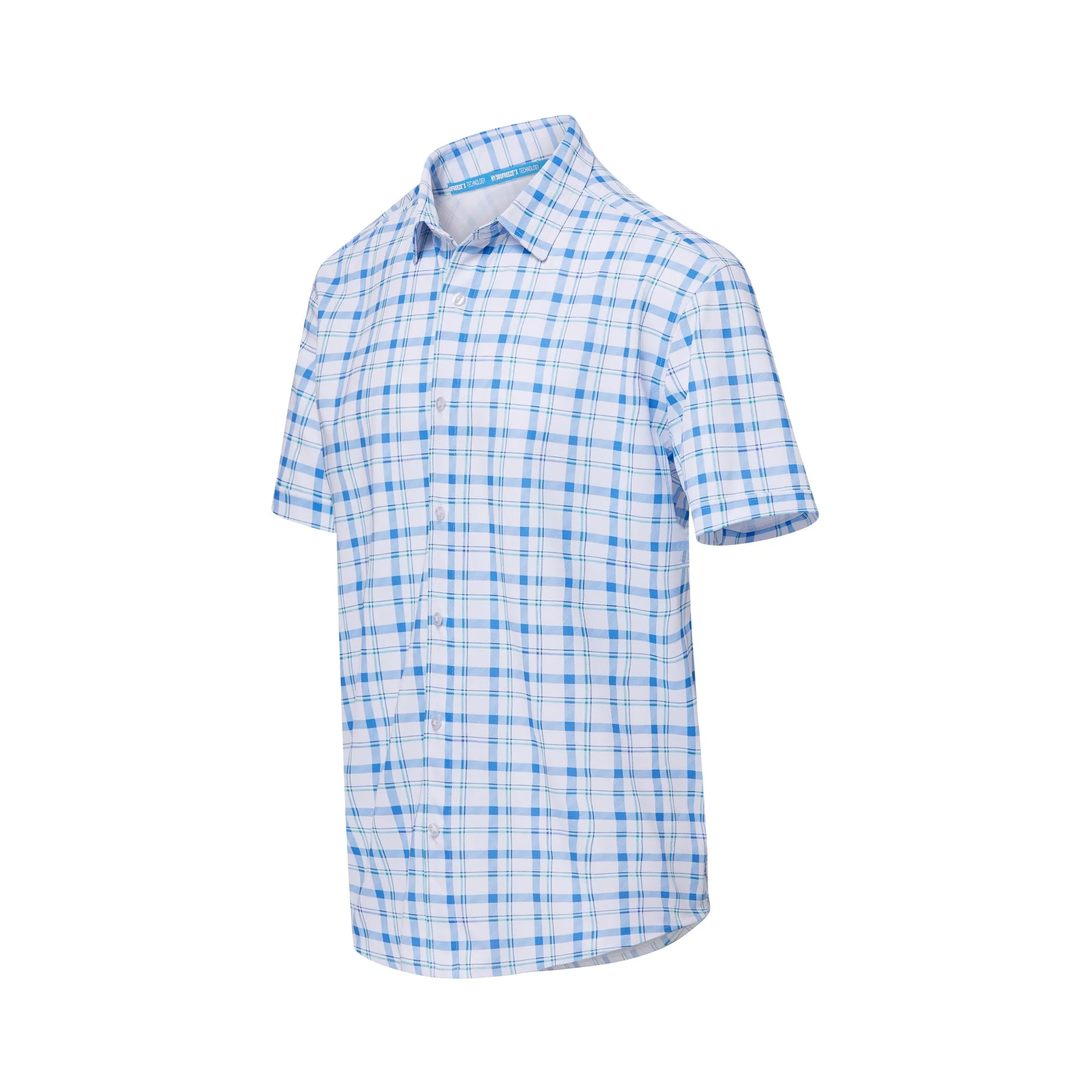 Cooling Magnetic Front Polo Short Sleeves in Blue Plaid