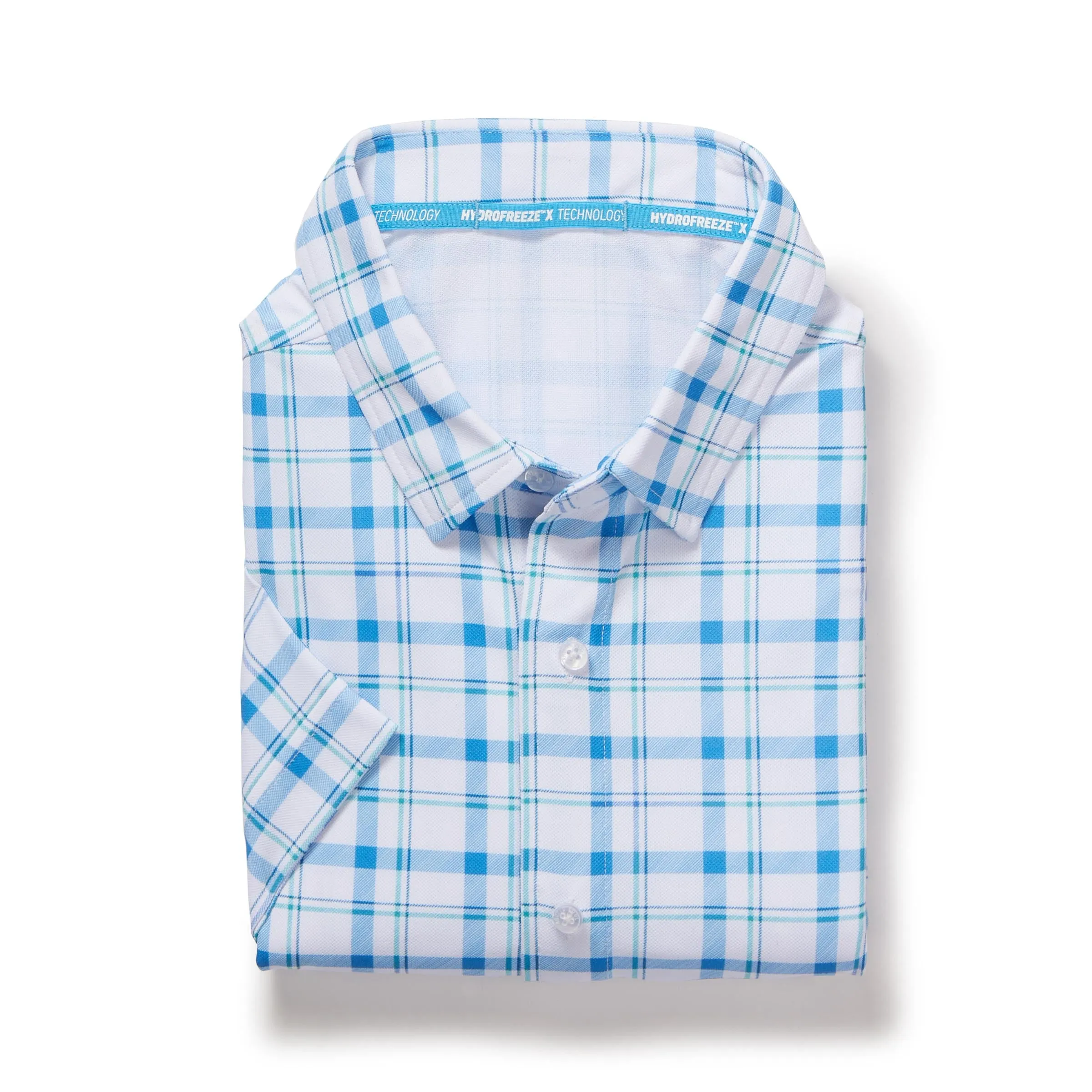 Cooling Magnetic Front Polo Short Sleeves in Blue Plaid