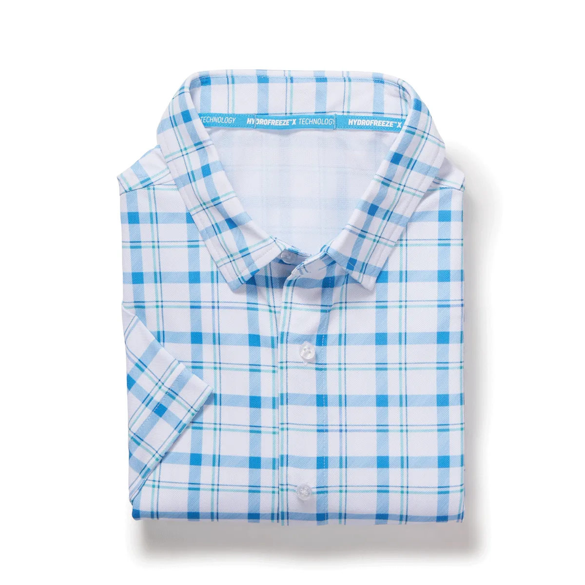 Cooling Magnetic Front Polo Short Sleeves in Blue Plaid