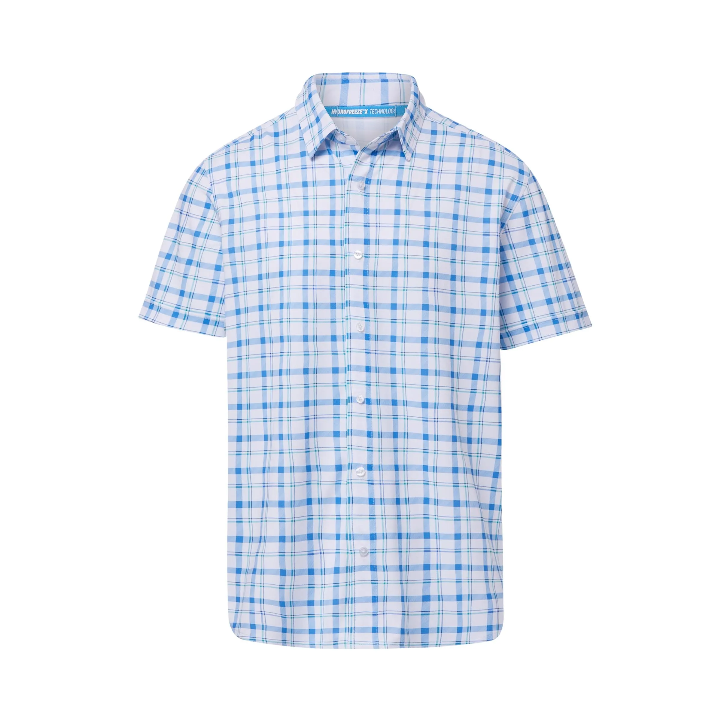 Cooling Magnetic Front Polo Short Sleeves in Blue Plaid