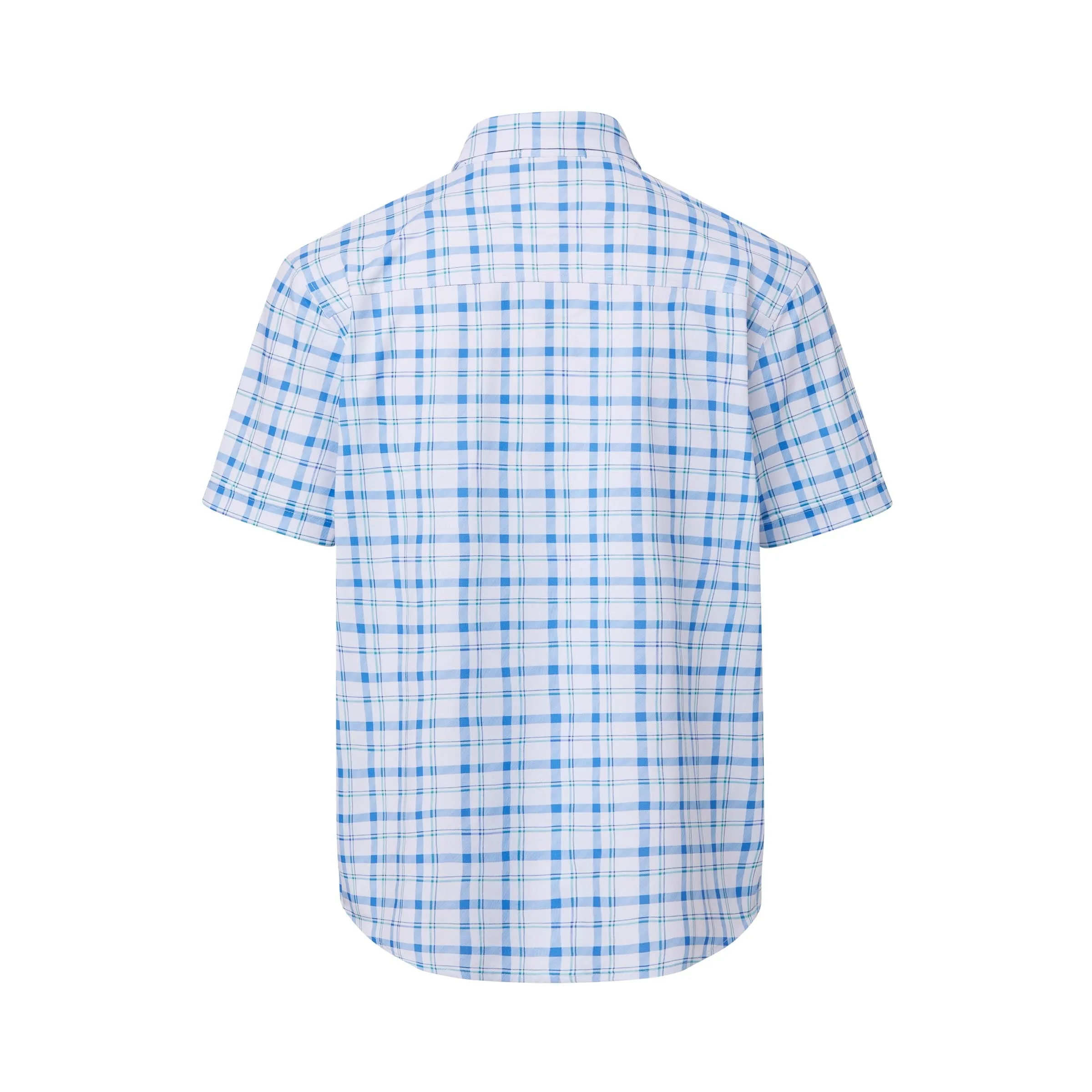 Cooling Magnetic Front Polo Short Sleeves in Blue Plaid