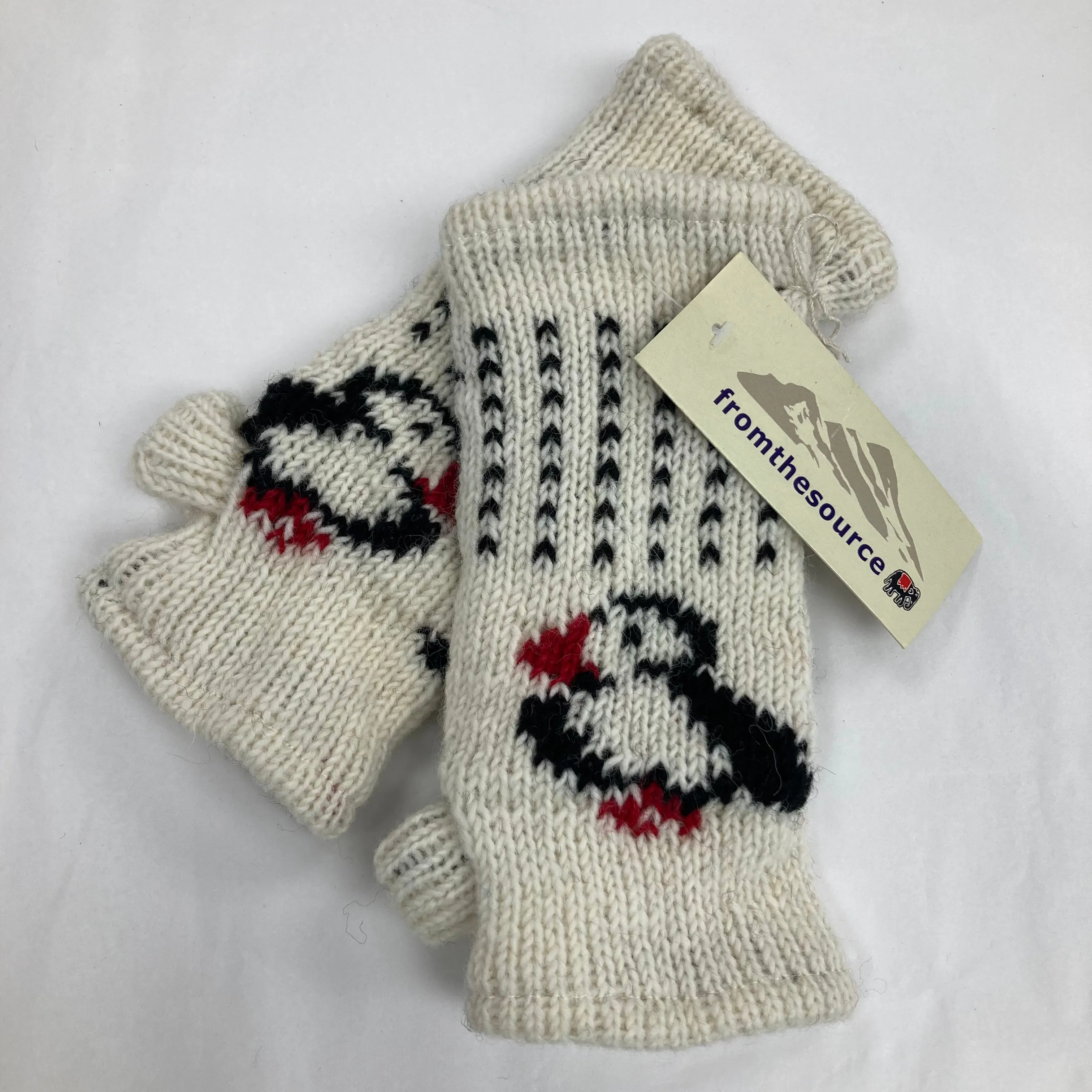 Cream Puffin Wrist Warmers (100% Handknitted Wool)