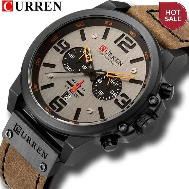 CURREN Mens Watches Top Luxury Brand Waterproof Sport Wrist Watch Chronograph Quartz Military Genuine Leather Relogio Masculino