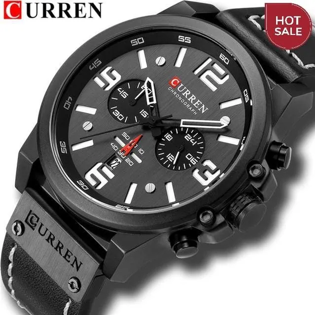 CURREN Mens Watches Top Luxury Brand Waterproof Sport Wrist Watch Chronograph Quartz Military Genuine Leather Relogio Masculino