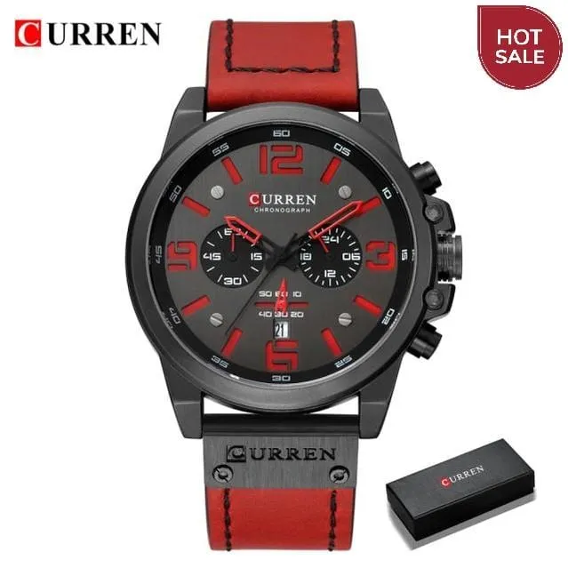 CURREN Mens Watches Top Luxury Brand Waterproof Sport Wrist Watch Chronograph Quartz Military Genuine Leather Relogio Masculino