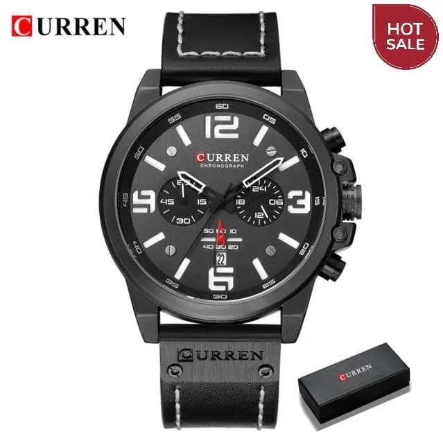 CURREN Mens Watches Top Luxury Brand Waterproof Sport Wrist Watch Chronograph Quartz Military Genuine Leather Relogio Masculino