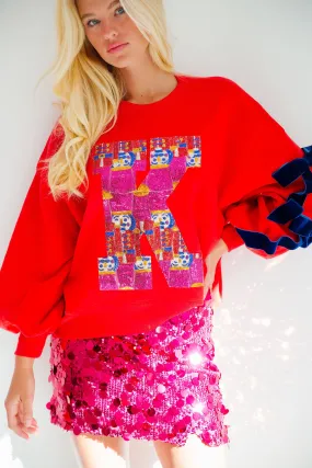 CUSTOM RED SEQUIN NUTCRACKER LETTER PULLOVER