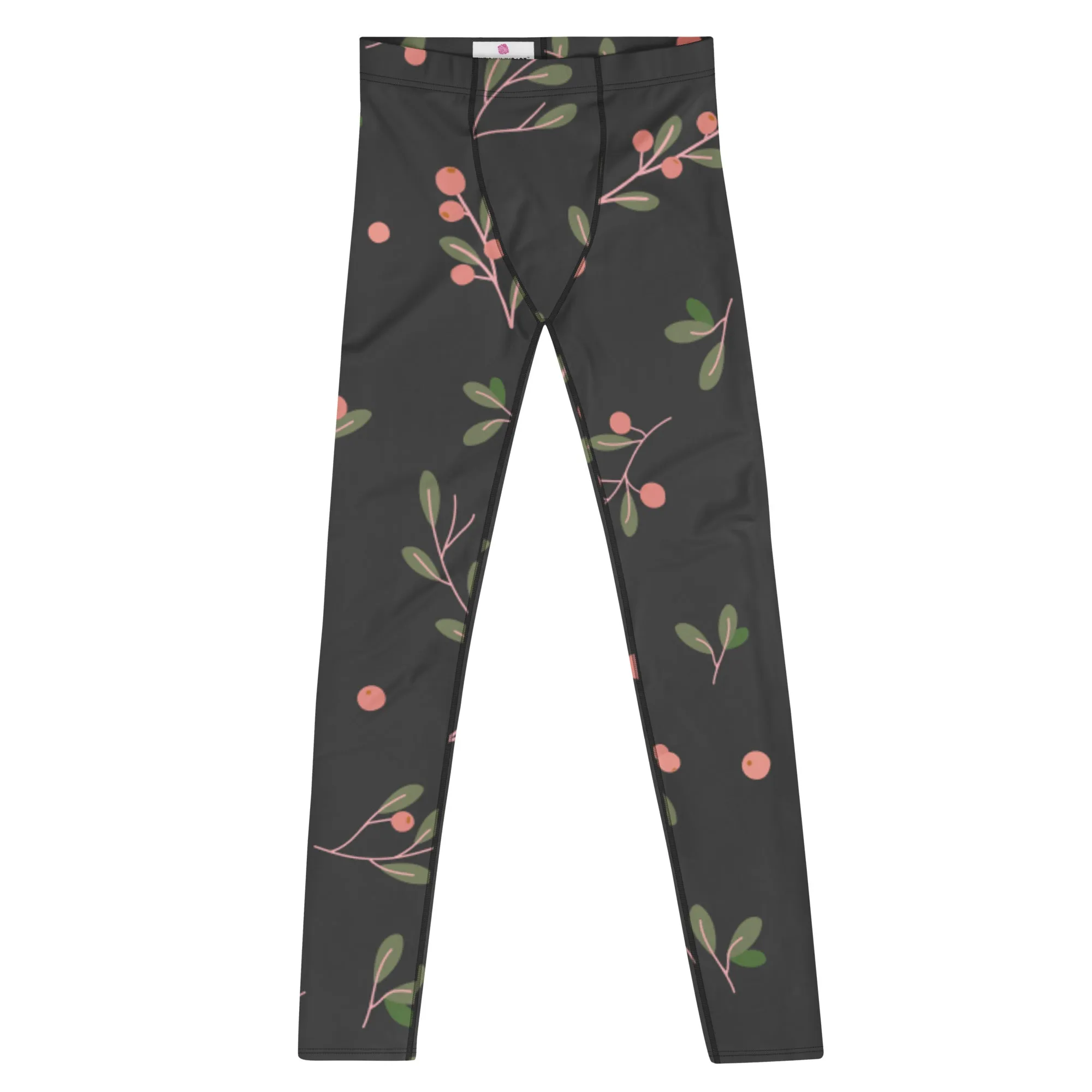 Dark Floral Best Men's Leggings, Classic Flower Print Best Designer Compression Tights For Men-Made in USA/EU/MX