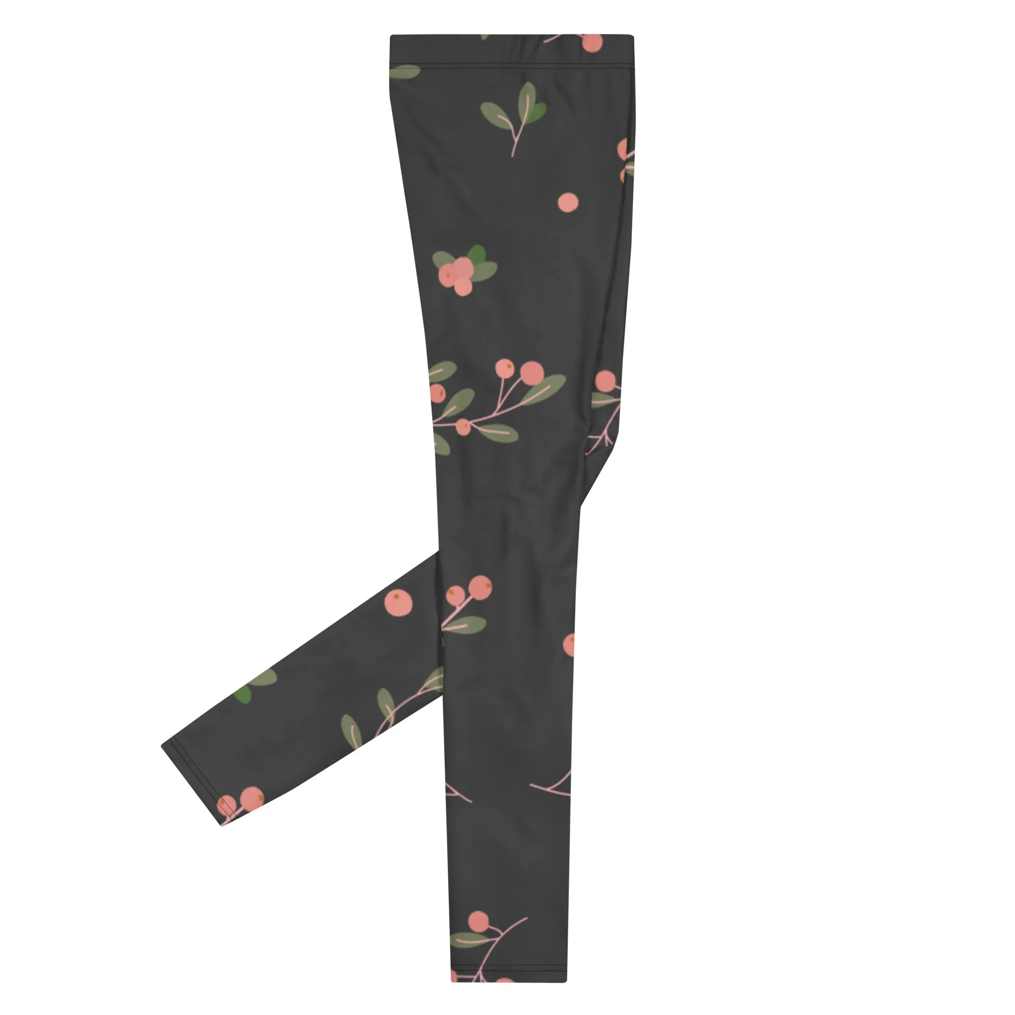 Dark Floral Best Men's Leggings, Classic Flower Print Best Designer Compression Tights For Men-Made in USA/EU/MX