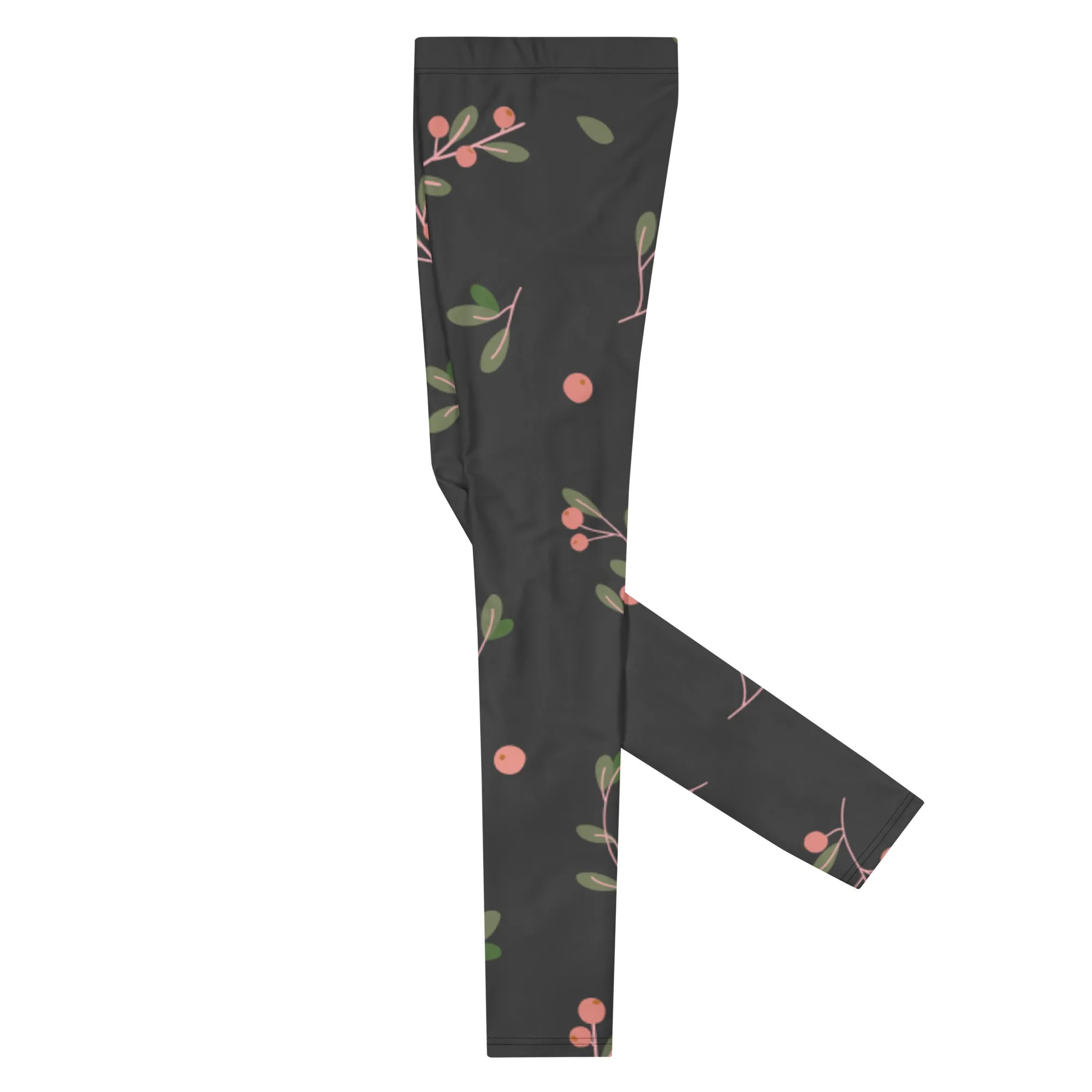 Dark Floral Best Men's Leggings, Classic Flower Print Best Designer Compression Tights For Men-Made in USA/EU/MX