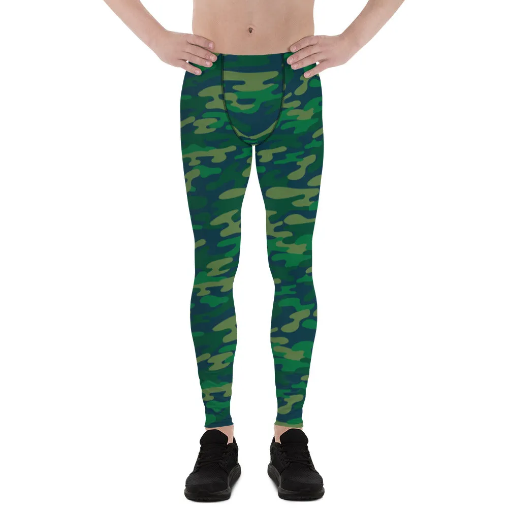 Dark Green Camouflaged Best Meggings, Army Camouflage Premium Quality Meggings Running Tights-Made in USA/EU/MX