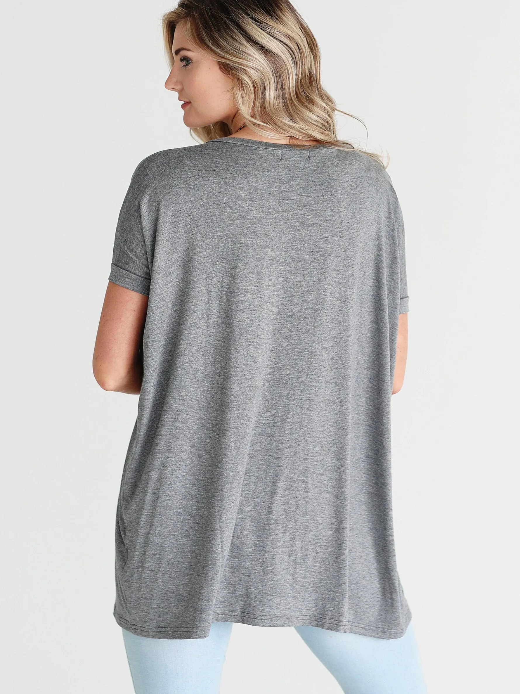 Dark Heather Gray V-Neck Short Sleeve Tunic