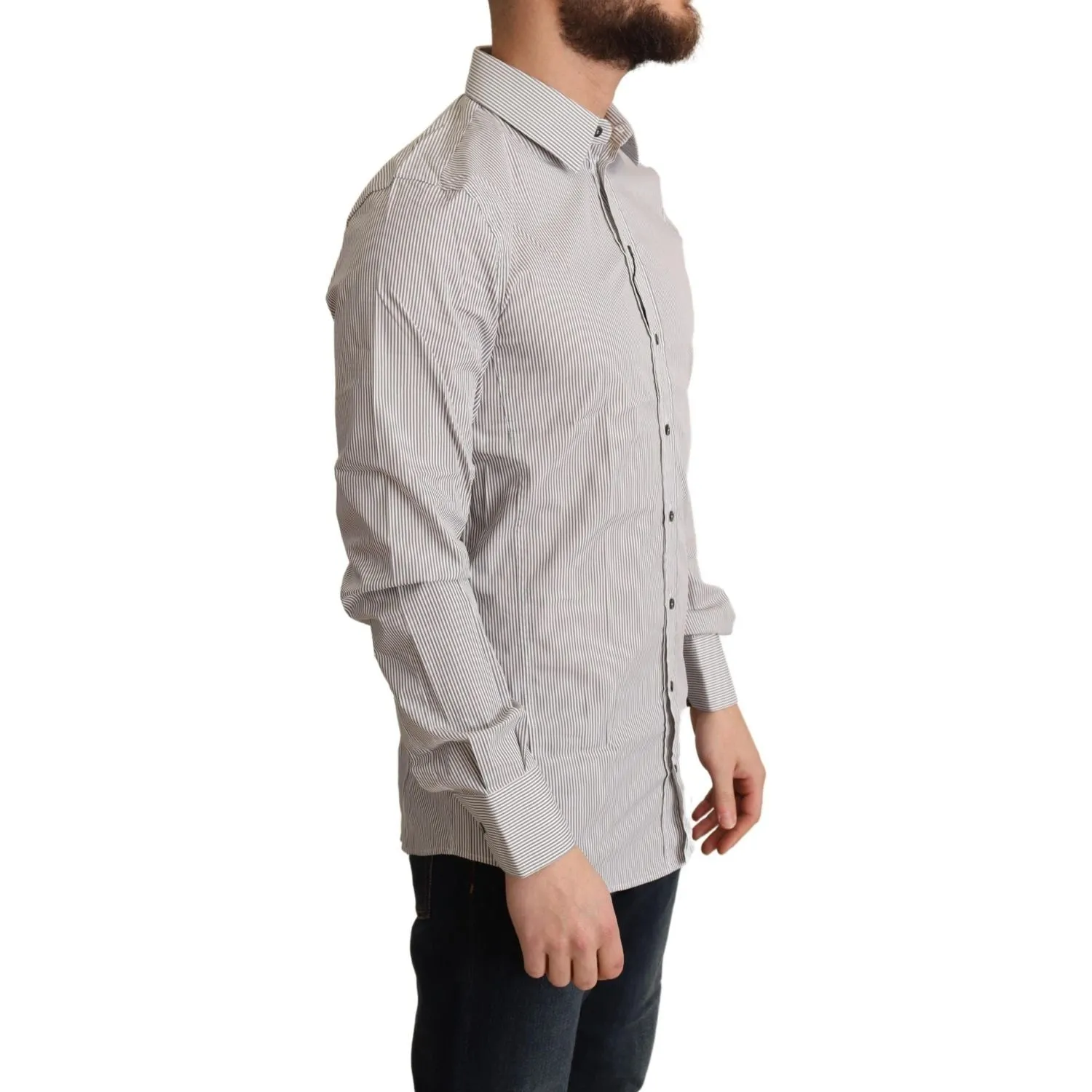 Dolce & Gabbana Elegant Gray Striped Slim Fit Dress Shirt