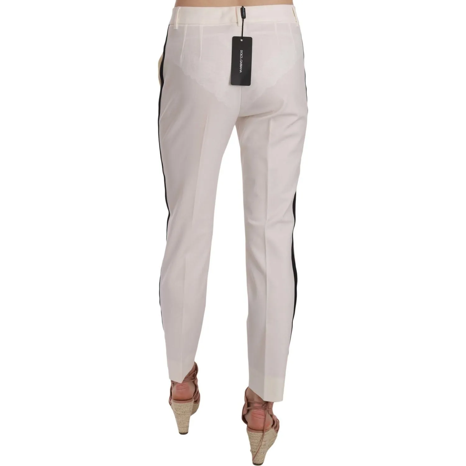 Dolce & Gabbana Elegant White Stripe Wool Tapered Trousers