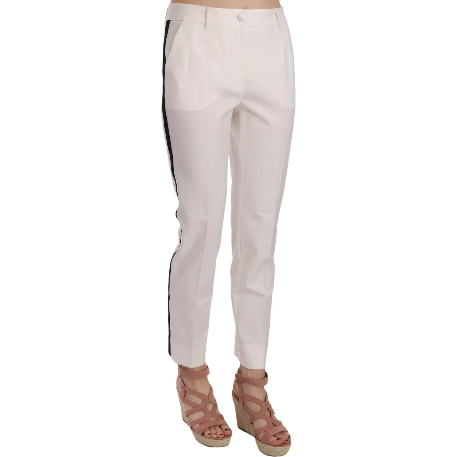 Dolce & Gabbana Elegant White Stripe Wool Tapered Trousers