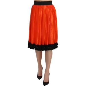 Dolce & Gabbana High-Waist Black & Orange Knee-Length Skirt