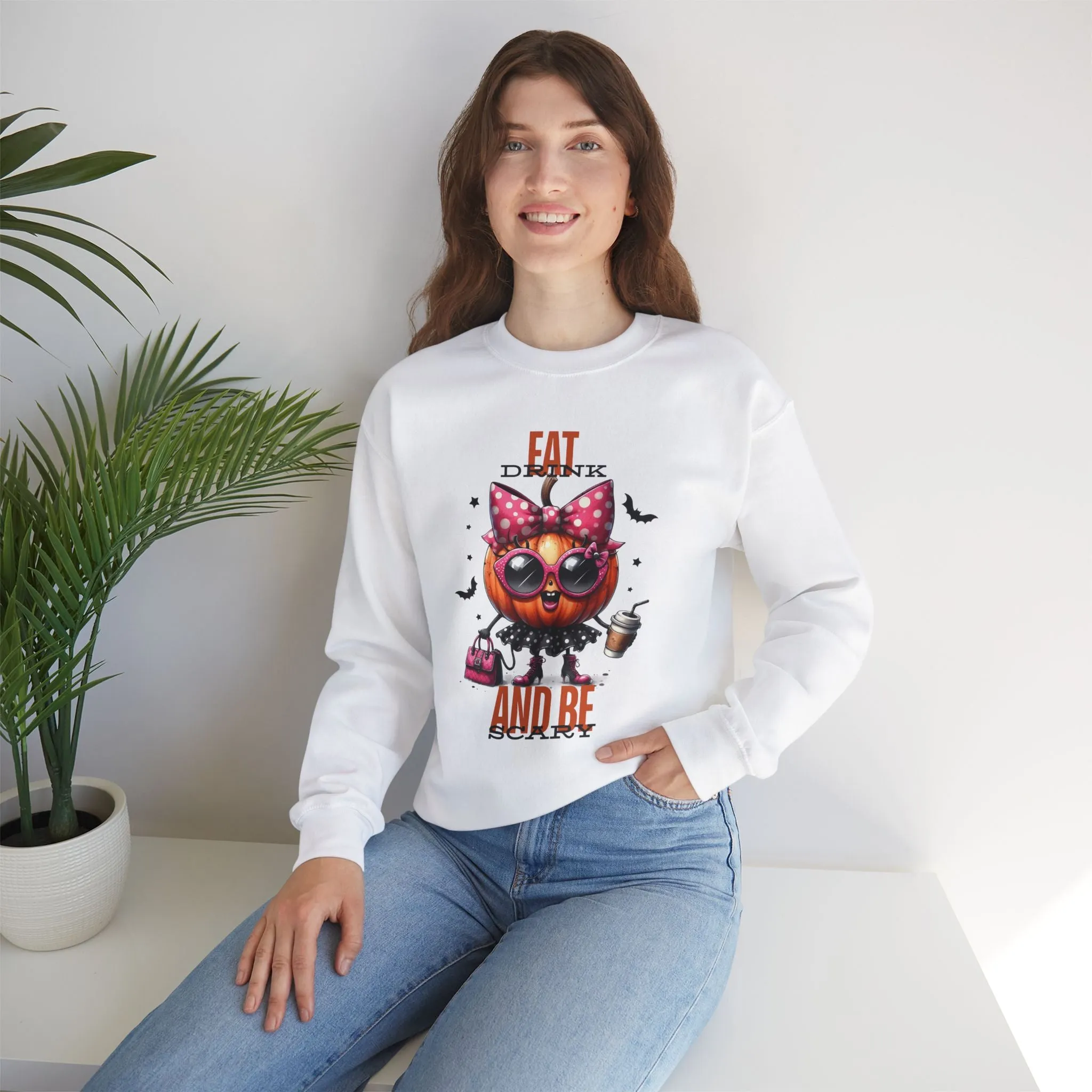 Eat Drink And Be Scary Halloween Sweatshirt, Happy Halloween Sweatshirt - Unisex Heavy Blend Crewneck, Halloween Sweatshirt, Cute Spooky Ghost sweatshirt.