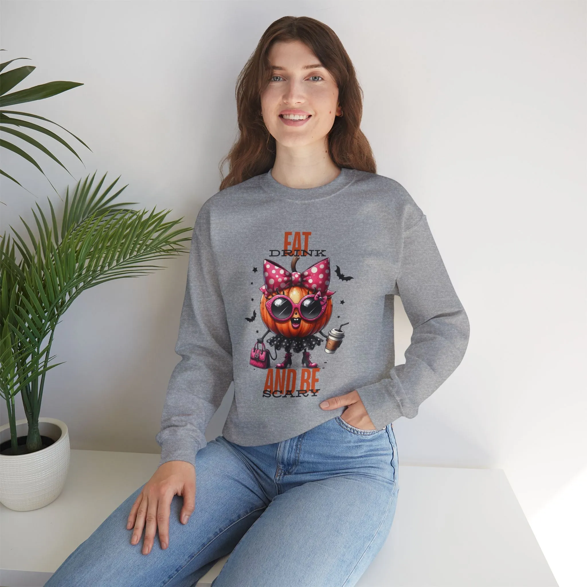 Eat Drink And Be Scary Halloween Sweatshirt, Happy Halloween Sweatshirt - Unisex Heavy Blend Crewneck, Halloween Sweatshirt, Cute Spooky Ghost sweatshirt.