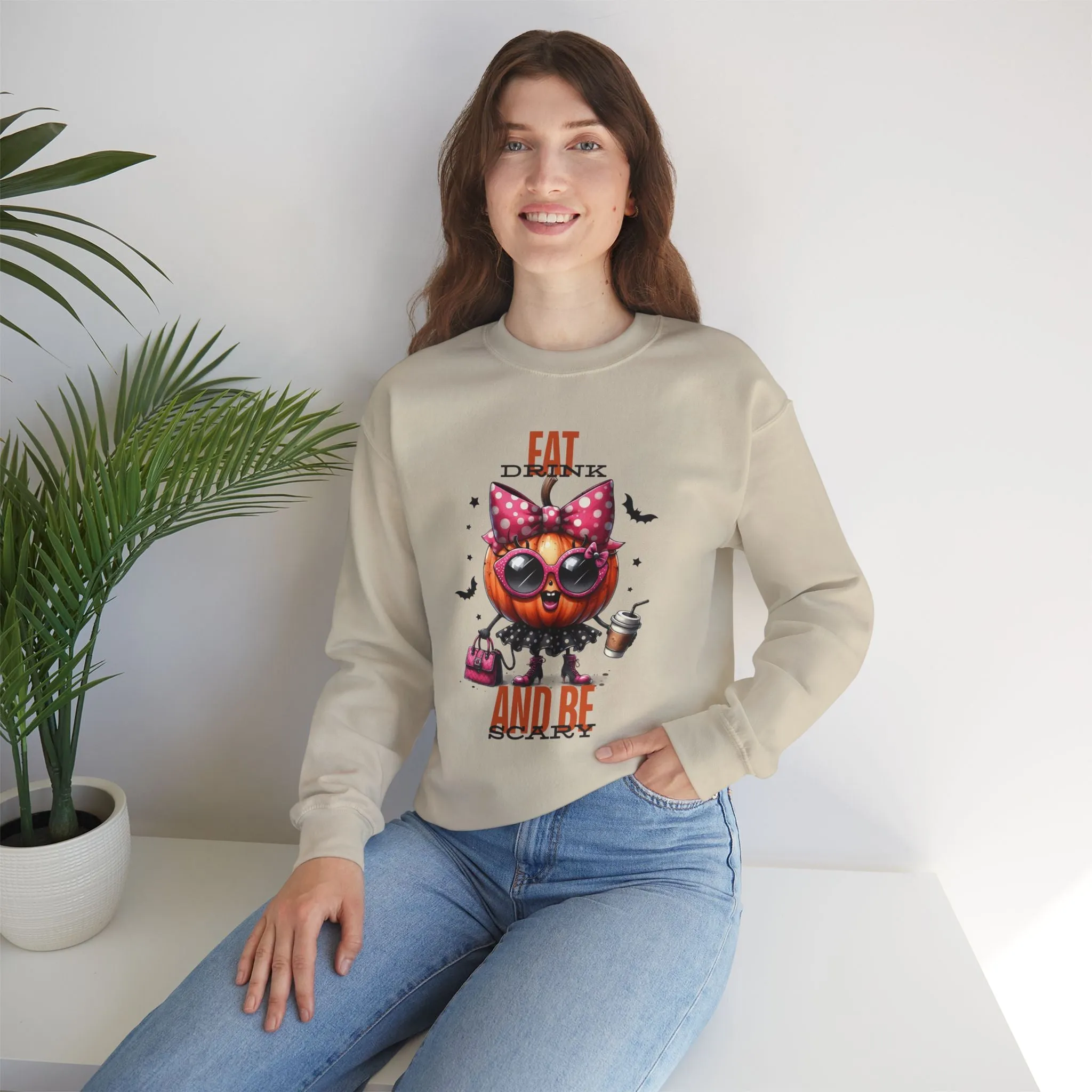 Eat Drink And Be Scary Halloween Sweatshirt, Happy Halloween Sweatshirt - Unisex Heavy Blend Crewneck, Halloween Sweatshirt, Cute Spooky Ghost sweatshirt.