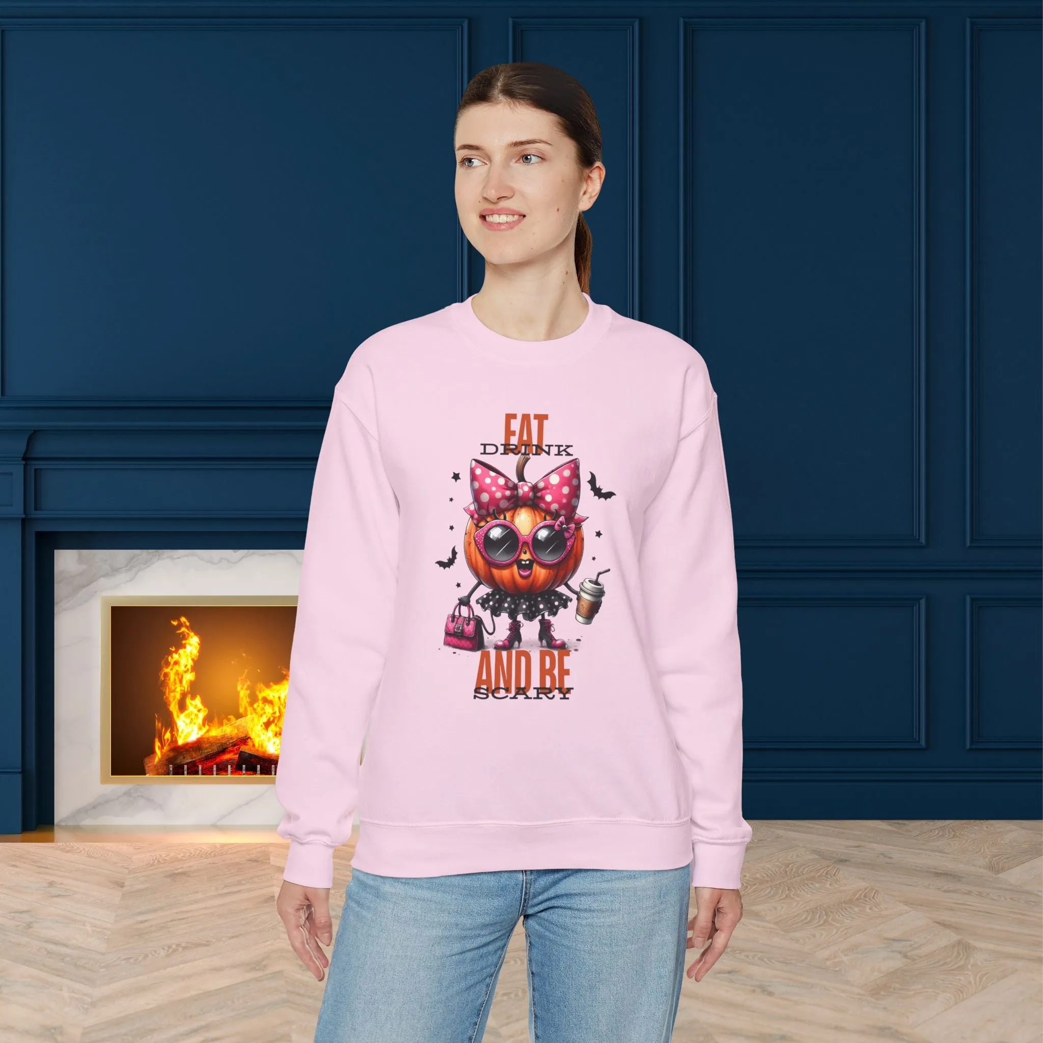 Eat Drink And Be Scary Halloween Sweatshirt, Happy Halloween Sweatshirt - Unisex Heavy Blend Crewneck, Halloween Sweatshirt, Cute Spooky Ghost sweatshirt.