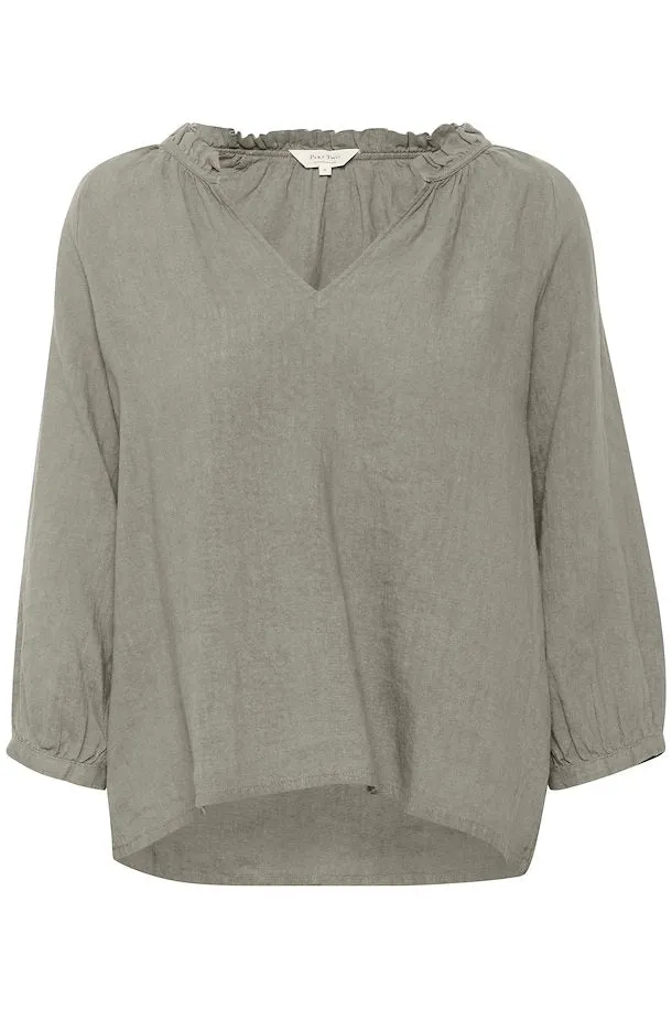 Elody 100% Linen Blouse in Vetiver