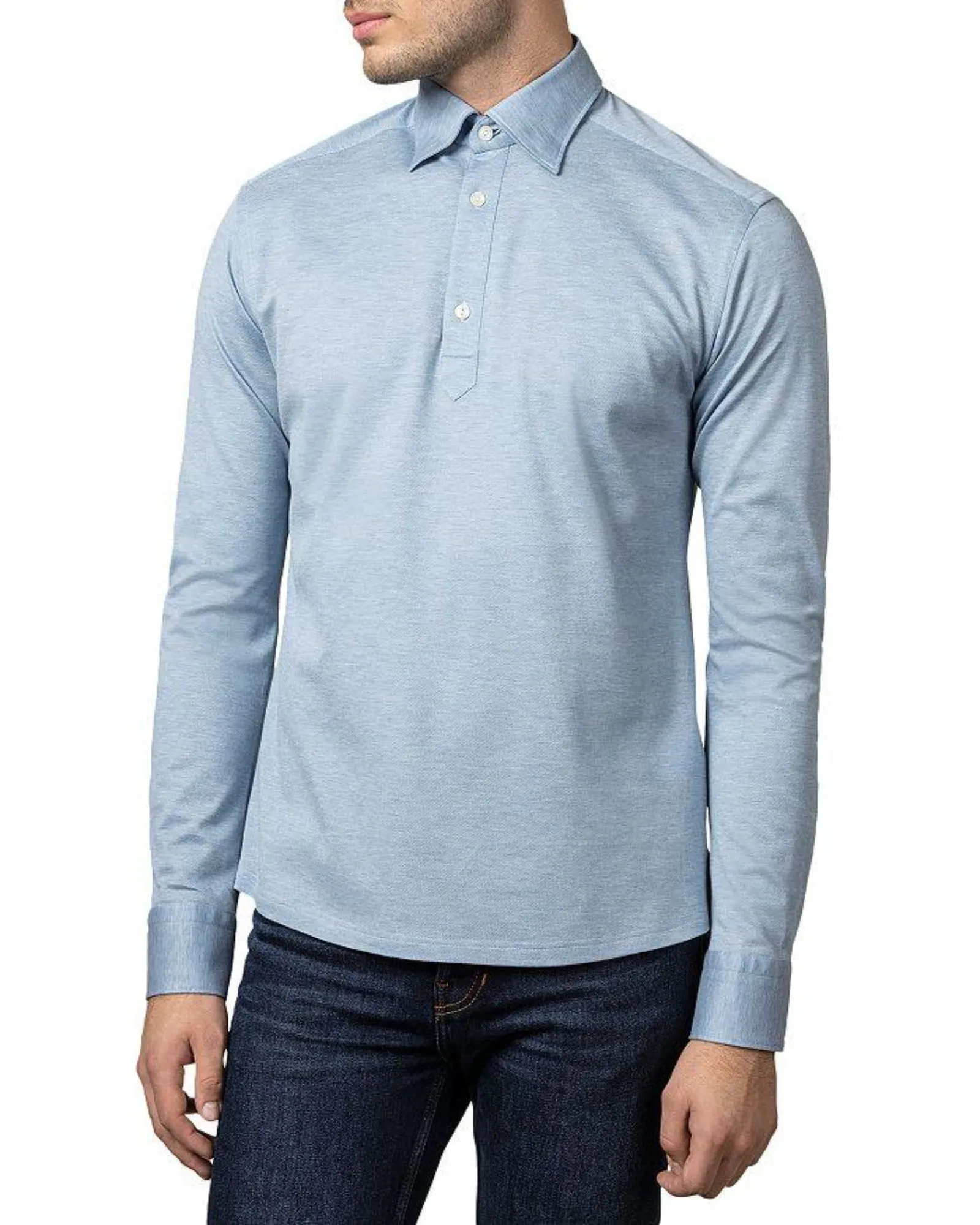 ETON Piqué Long Sleeve Polo Shirt BLUE