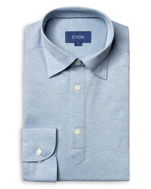 ETON Piqué Long Sleeve Polo Shirt BLUE