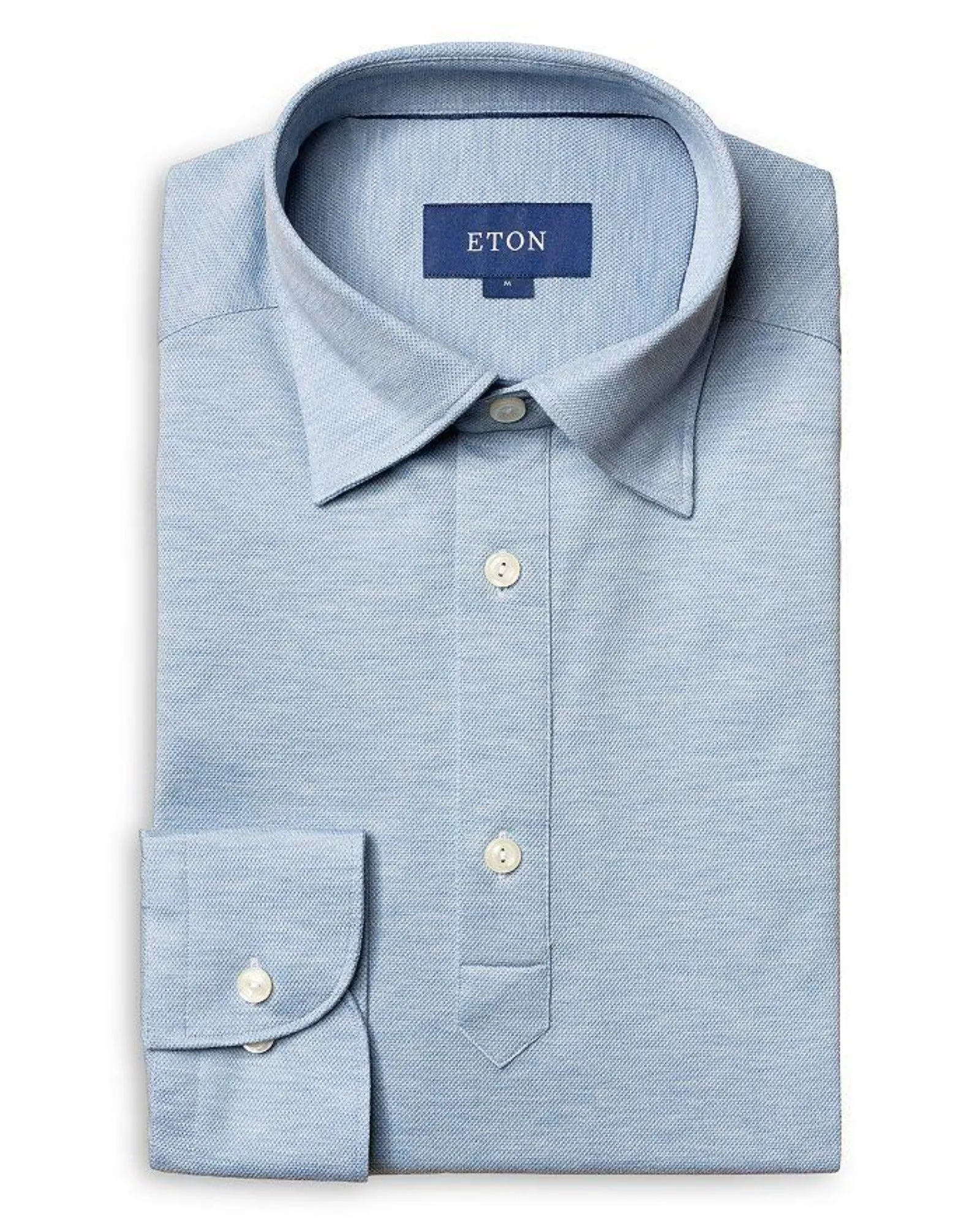 ETON Piqué Long Sleeve Polo Shirt BLUE