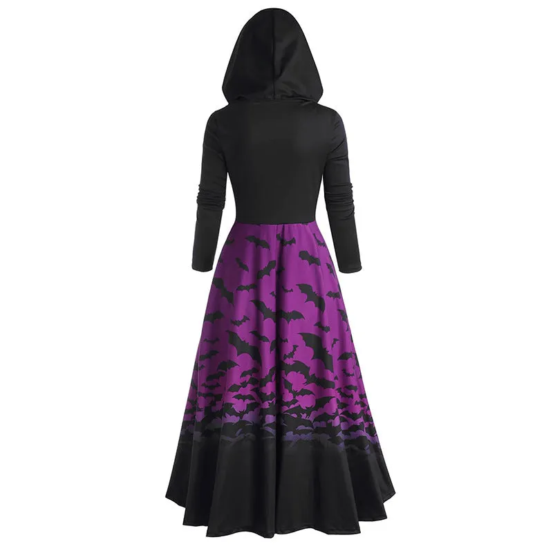 European And American Women 'S Clothing Mid-Length Cape Dress European And American Printed Bat Leather Ring Women 'S Dress