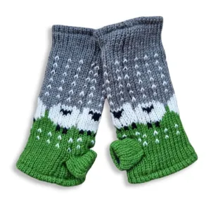 Field Green Sheep Wrist Warmers (100% Hand Knitted Wool)