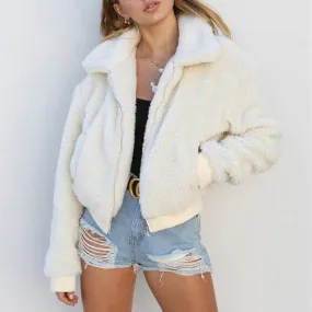 Fluffy Faux Lambswool Long Sleeve Collared Coats