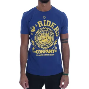 Frankie Morello Stylish Blue Riders Motif Cotton Tee