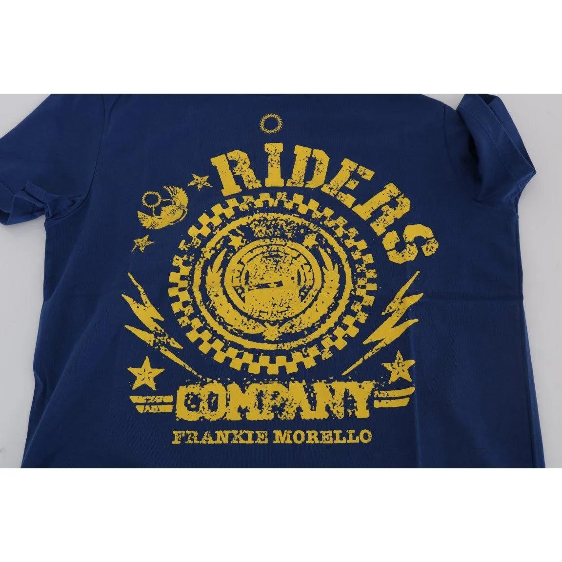 Frankie Morello Stylish Blue Riders Motif Cotton Tee