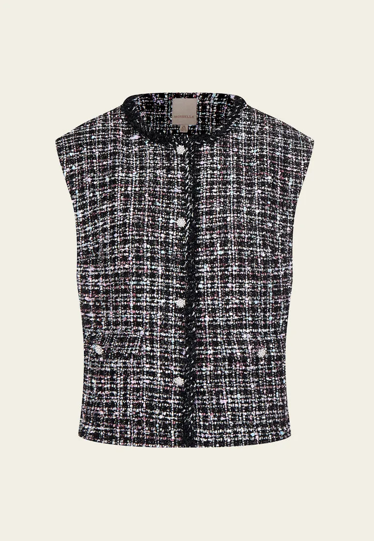 Frayed-detail Contrasting-trim mixed tweed Waistcoat