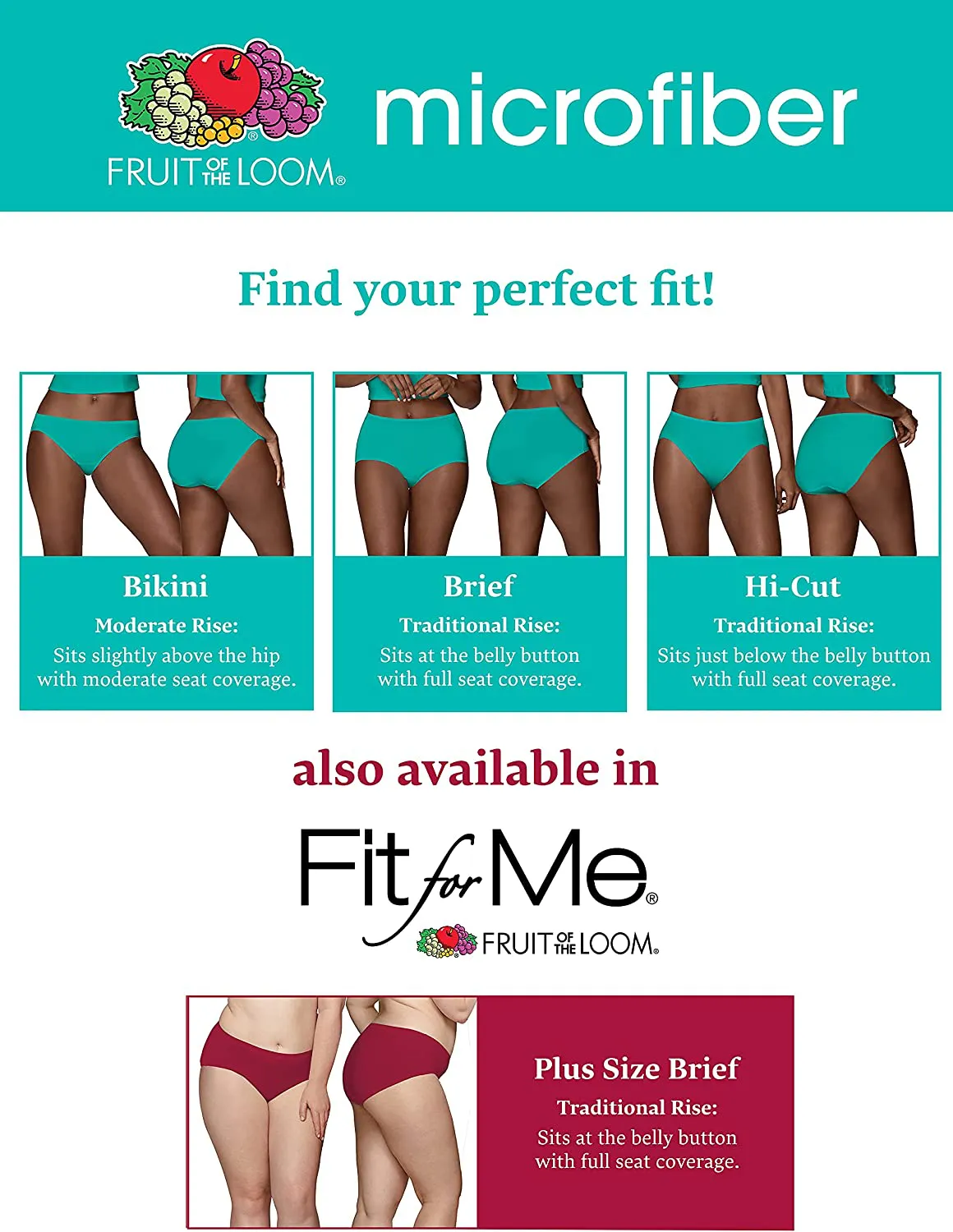 Fruit of the Loom Women's Underwear Microfiber Panties (Regular & Plus Size)