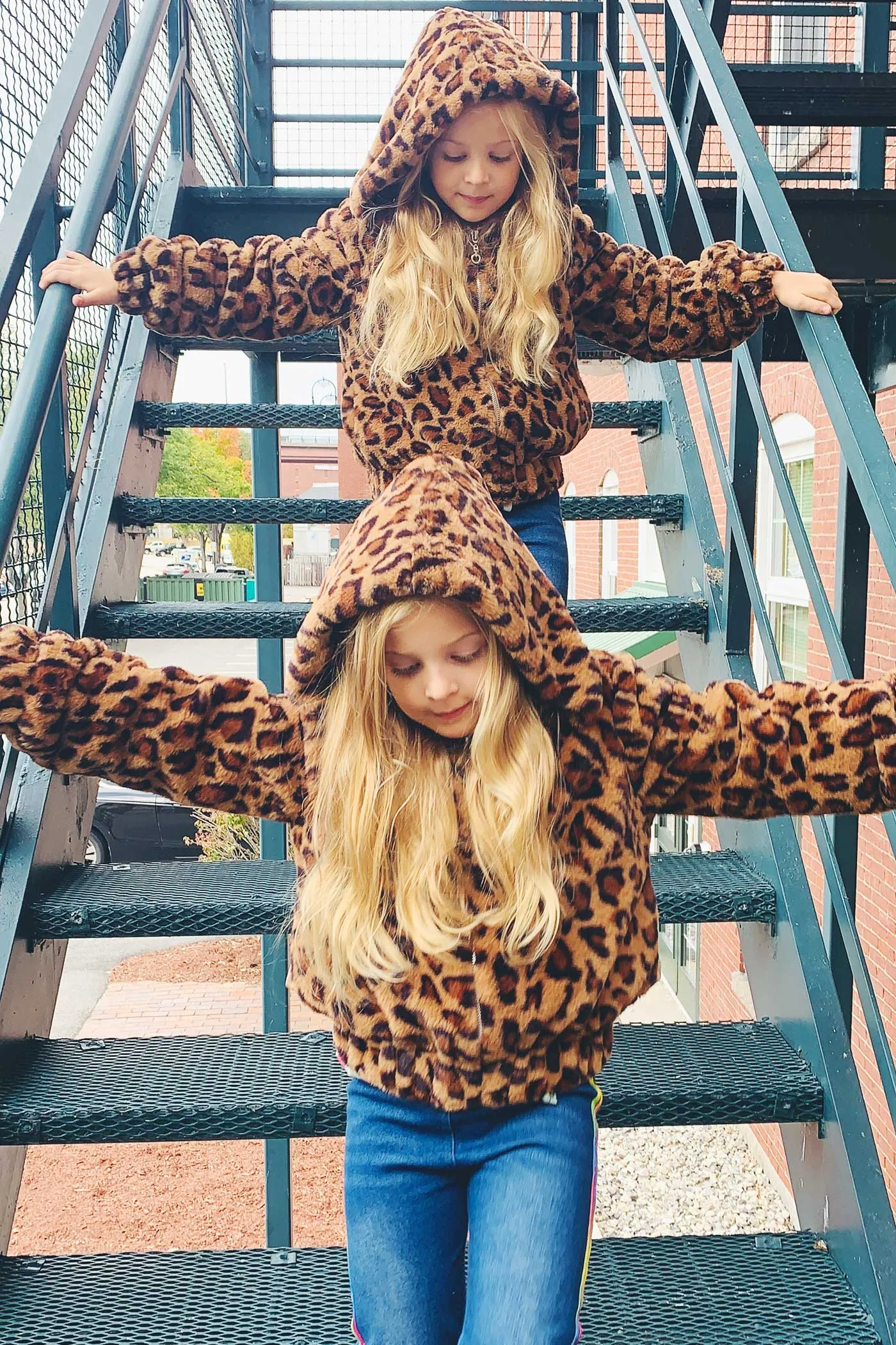 Girls Animal Print Hooded Faux Fur Bomber Jacket