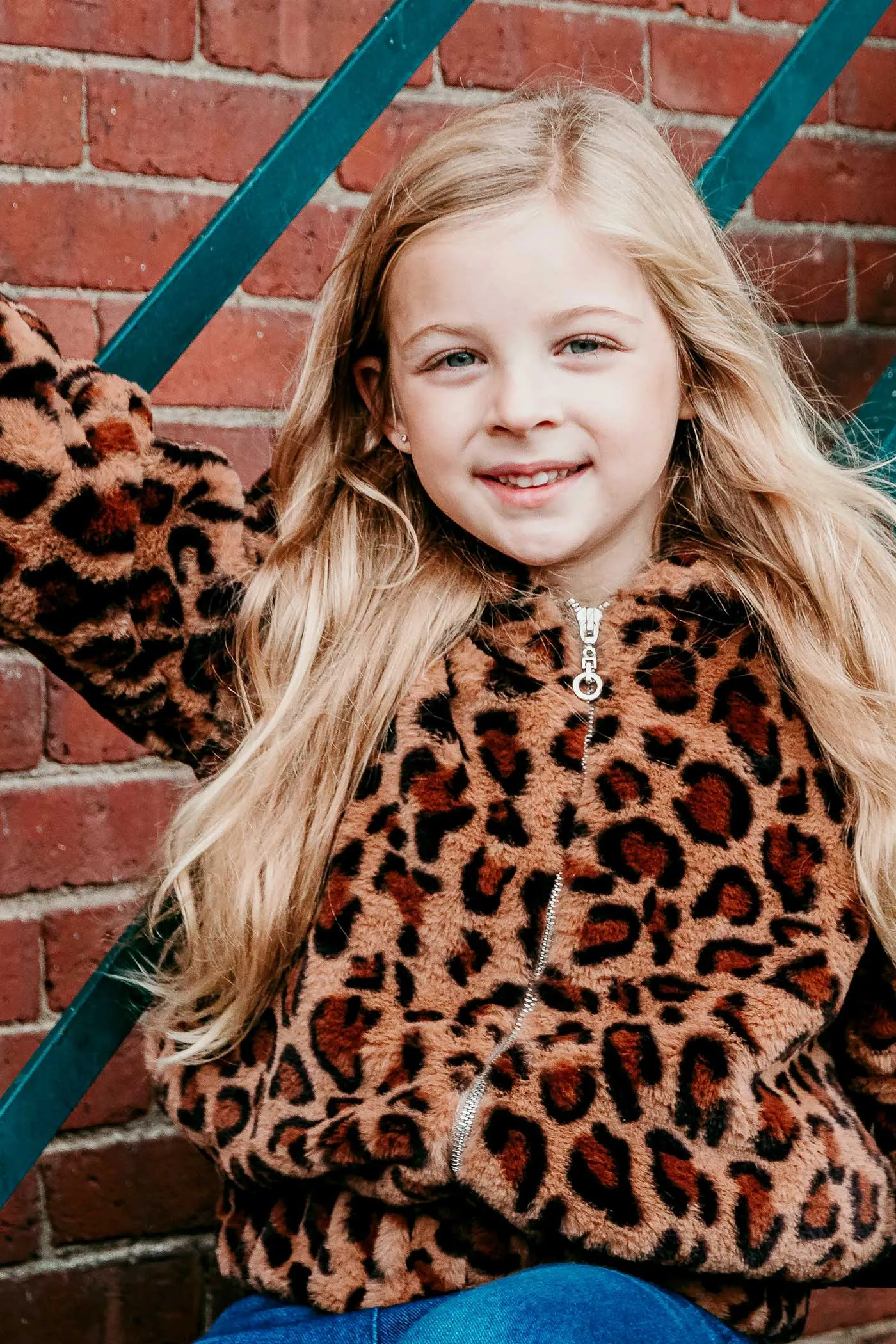 Girls Animal Print Hooded Faux Fur Bomber Jacket