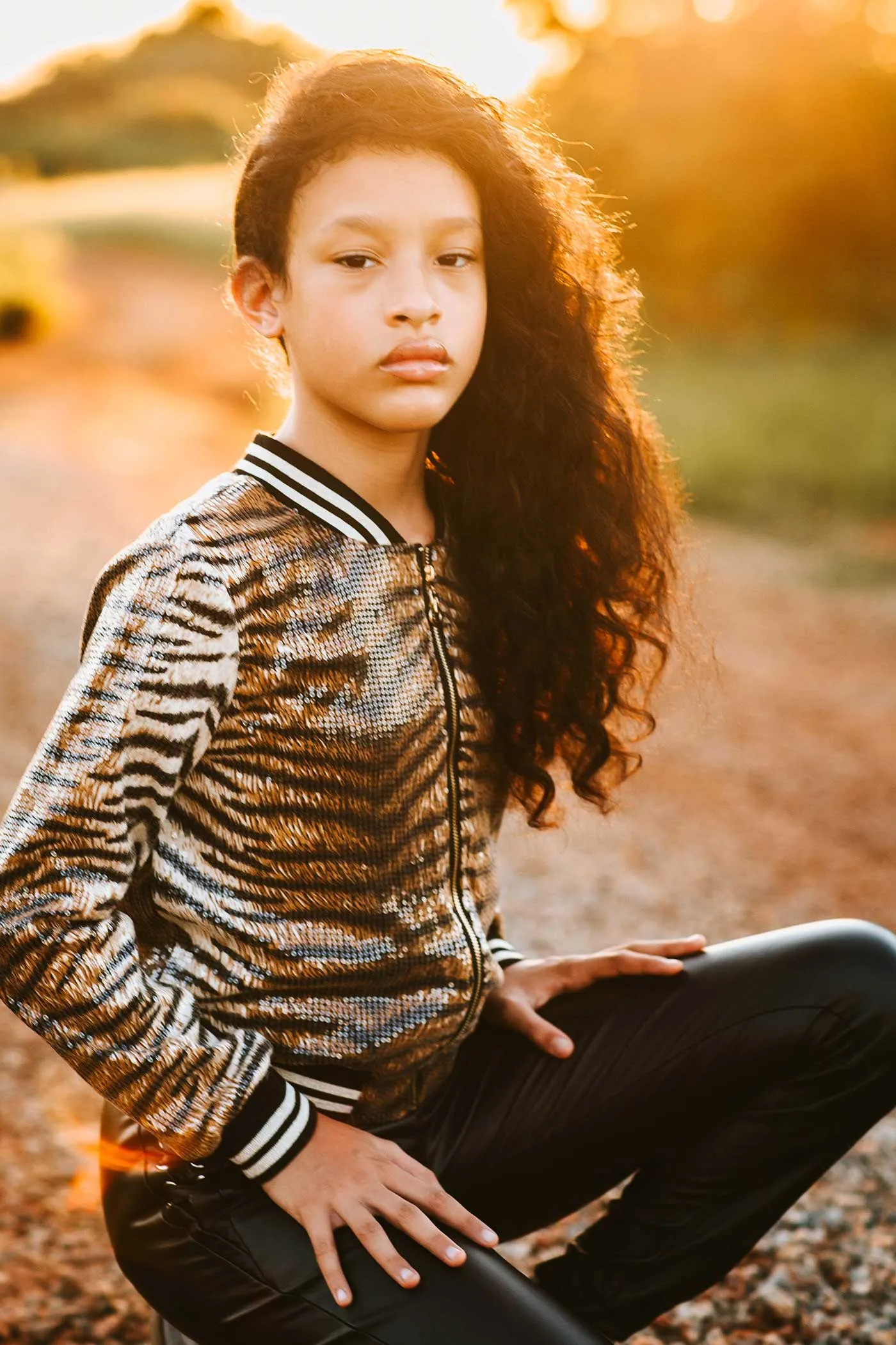 Girls Animal Print Sequin Bomber Jacket