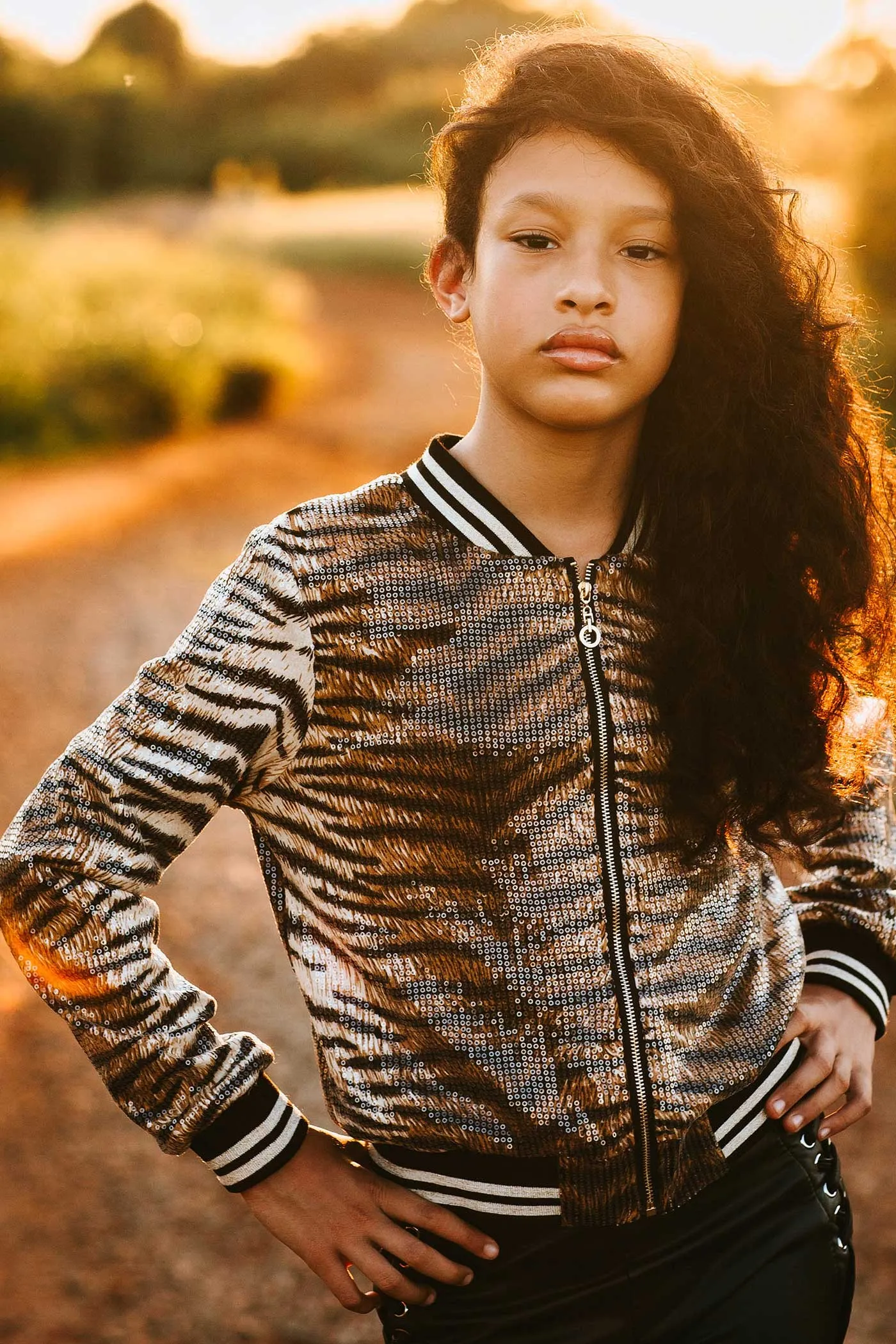 Girls Animal Print Sequin Bomber Jacket