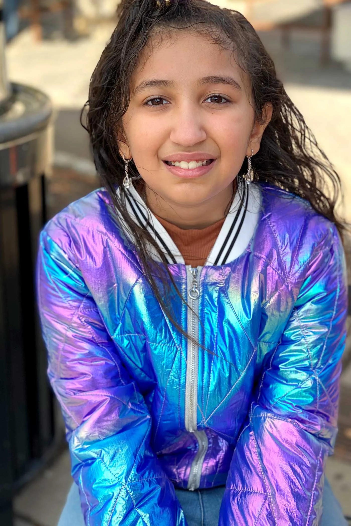 Girls Holographic Quilted Foil Fashion Bomber Jacket