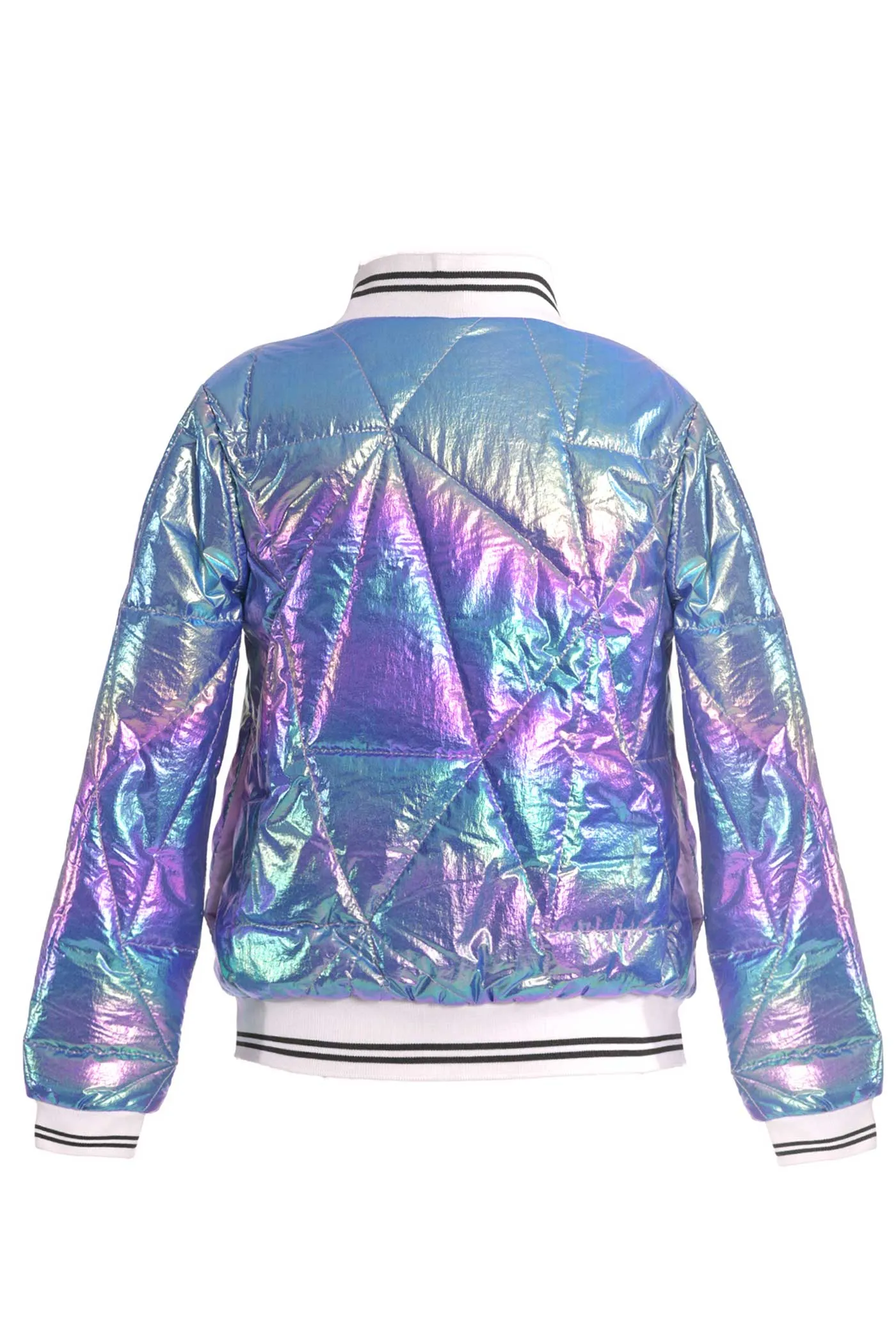 Girls Holographic Quilted Foil Fashion Bomber Jacket