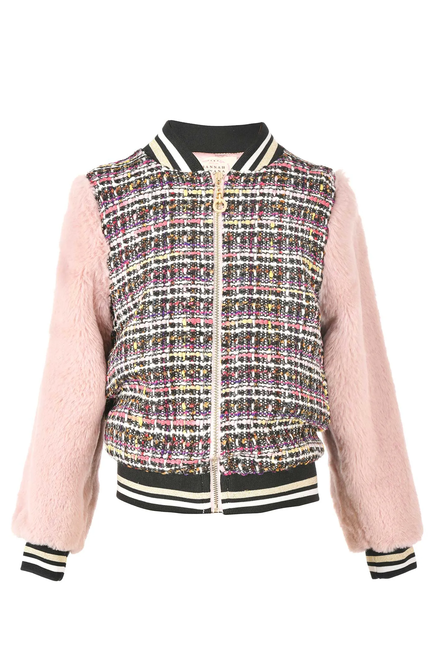 Girls Tweed and Fur Fashion Bomber Jacket