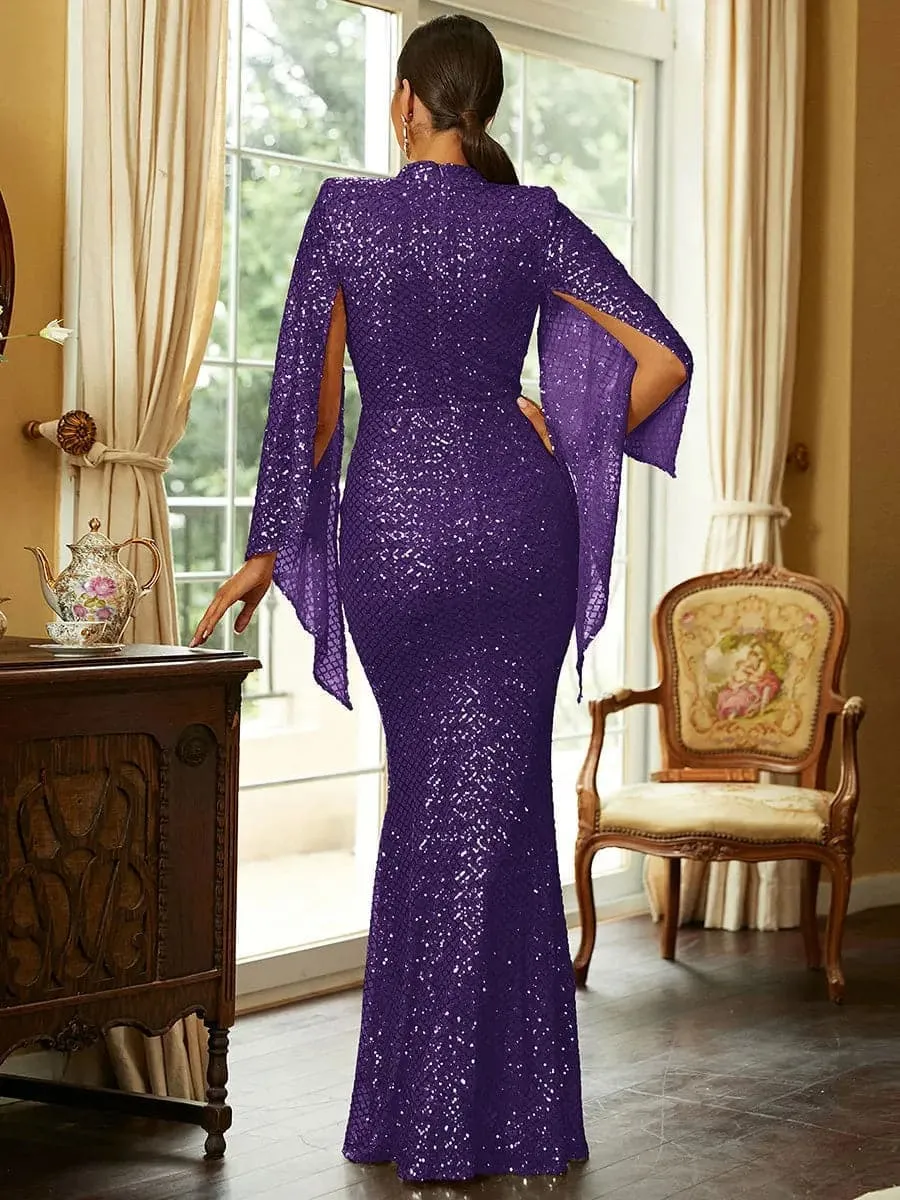 Glitter Bell Sleeve Elegant Mermaid Prom Dress XJ1263