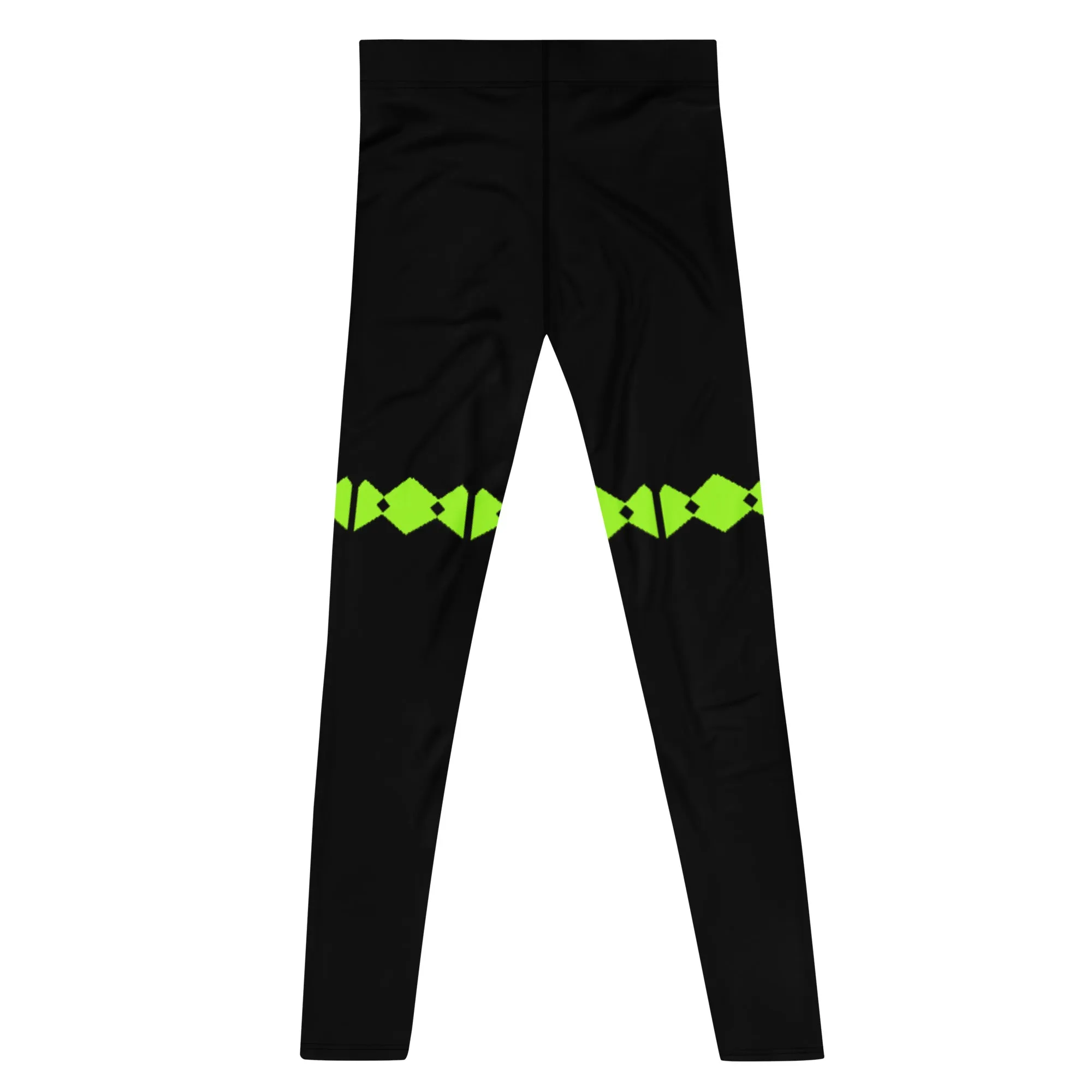 Green Patterned Men's Leggings, Black Neon Green Modern Meggings-Made in USA/EU/MX